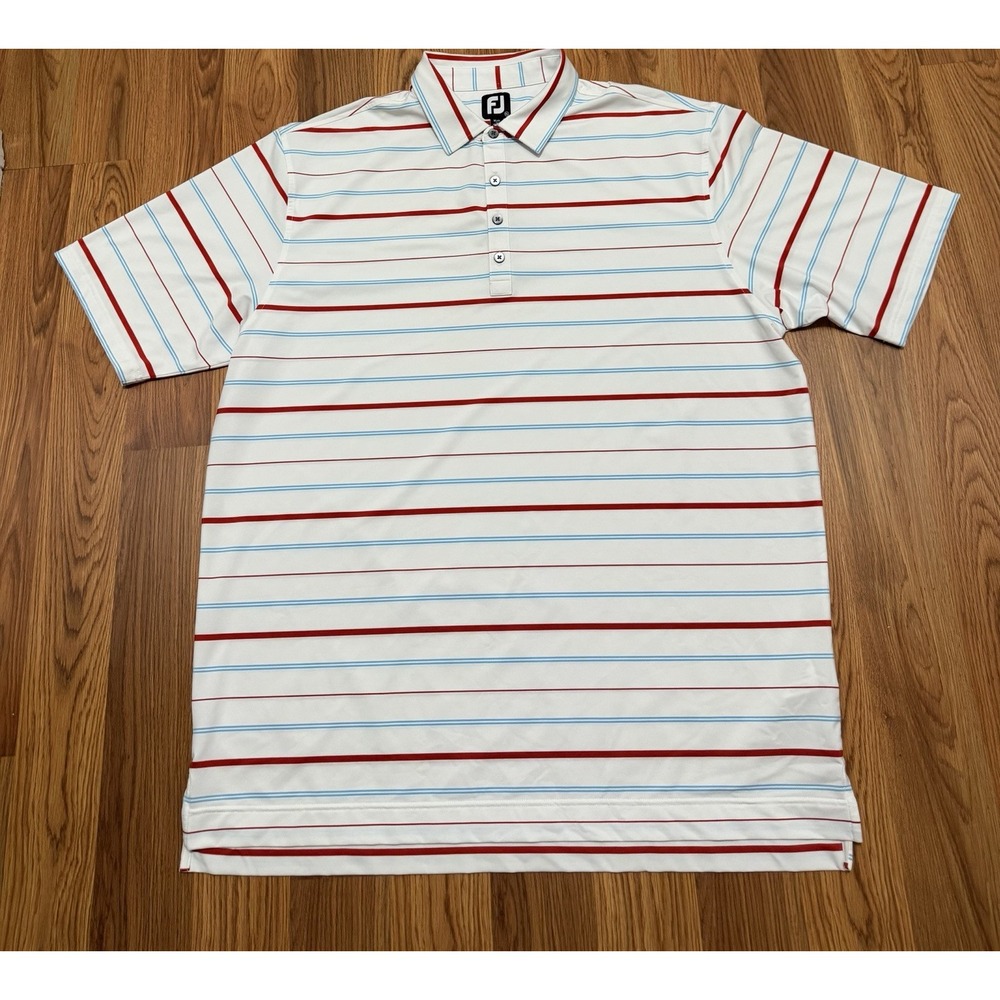 FootJoy Golf Polo Shirt Mens Extra Extra Large White Striped Performance Stretch